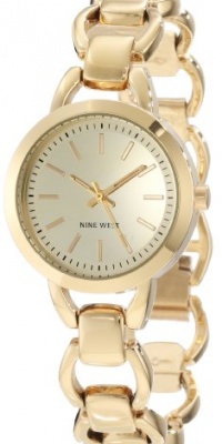 Nine West Women's NW/1348CHGB Round Gold-Tone Open Link Bracelet Watch