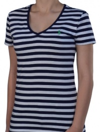 Polo Ralph Lauren Women's Cotton V-Neck Striped Shirt Navy/White-XS