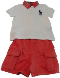 Polo Ralph Lauren Infant Boys Big Pony Polo & Cargo Short Set (9 Month, Orange/White)