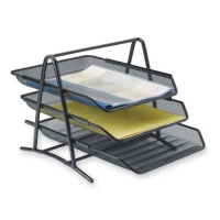 Sparco 90206 3-Tier Steel Mesh Desk Tray, Black