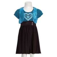 Little Girls 7 Black Teal Stripe Sequin Vest Heart Knit Fall Dress