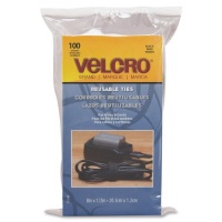 Velcro Reusable Self-Gripping Cable Ties, 0.5 Inches x 8 Inches Long, Black, 100 Ties per Pack (91140)