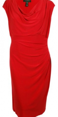 Pleated Cowl Neck Jersey Dress (22W, Chili Pepper)