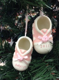 Baby's First Christmas Girl Shoes Ornament - 2011