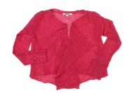 DKNY Girl's Open Front Sequin Sweater Bright Rose L