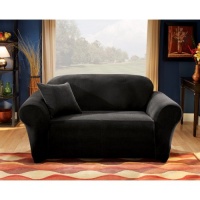 Sure Fit Stretch Pique 1 Piece Sofa Slipcover, Black