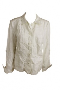 Charter Club Womens Button Down Cinched Linen Jacket