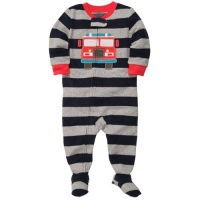 Carter's Boys Stripe Firetruck Fleece Footed Pajamas