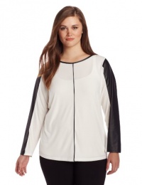 Calvin Klein Women's Plus-Size Faux Leather Trim Top