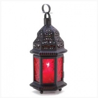 Red Glass Metal Moroccan Candle Holder Hanging Lantern