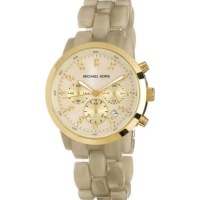 Michael Kors Women's MK5217 Oversized Horn Watch, Ivory Tone Plastic Link Quartz Chronograph Gold Tone Mother Of Pearl