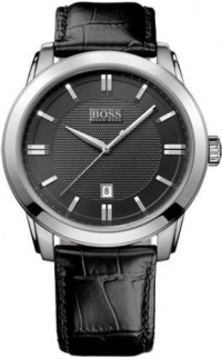 Hugo Boss Black Dial Black Leather Mens Watch 1512767