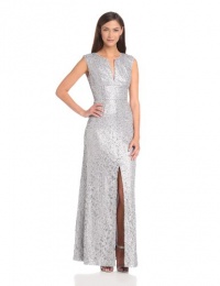 BCBGMAXAZRIA Women's Cain Applique Sequined Long Gown