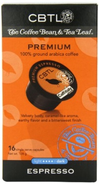 CBTL Premium Espresso Capsules By The Coffee Bean & Tea Leaf, 16-Count Box