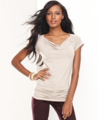 What a stud: metallic embellishments add an edgy air to a softly draped petite top from INC. (Clearance)