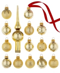 Strike gold with Kurt Adler's big set of mini Christmas ornaments. Glass with a matte or shiny finish is striped and spotted with metallic glitter, creating an altogether elegant tree.