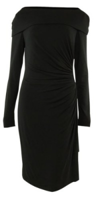 Ruched Off-the-Shoulder Cowl Neck Jersey Dress (8, Black)