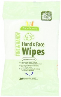 BabyGanics Hand and Face Wipes, Fine and Handy, 30 Count