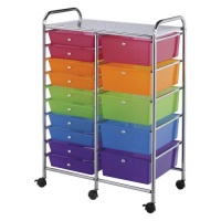 Blue Hills Studio Double Storage Cart with 15 Drawers, 25.5x38x15.5, Multi-Color