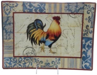 Certified International Lille Rooster Glass Rectangular Platter, 16-Inch by 12-Inch