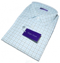 Polo Ralph Lauren Purple Label Mens Dress Shirt Blue Black White Check Italy 18