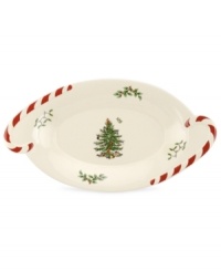 Christmas couldn't be sweeter with Spode's Christmas Tree Peppermint oval platter. An iconic holiday favorite trimmed with traditional candy canes makes already-delicious meals especially irresistible.