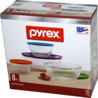 Pyrex 8 Piece Ribbed Bowl (4) Set Including Locking Lids