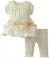 Nannette Baby-Girls Newborn 2 Piece Mini Pleated Dress Legging Set, Beige, 0-3 Months