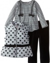 Nannette Baby-Girls Infant 3 Piece Stripped Heart Vest with Shirt and Pant, Gray, 24 Months