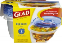 GladWare Big Bowl Food Storage with Interlocking Lids, 48-Ounce, 3-Count Packages (Pack of 6)