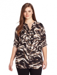 Calvin Klein Women's Plus-Size Printed Crew Roll Sleeve