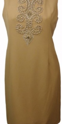 Ellen Tracy Women's Beaded Sheath Dress 16 Honey [Apparel]