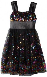 Ruby Rox Girls 7-16 Allover Rainbow Sequin Dress, Black, 8