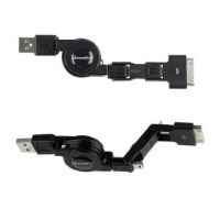 Qmadix 3-in-1 USB Retractable Charging/Sync Cable - Black