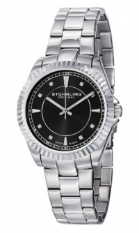 Stuhrling Original Women's 408L.12111 Aquadiver Regatta Lady Marine Swiss Quartz Black Dial Stainless Steel Bracelet Watch