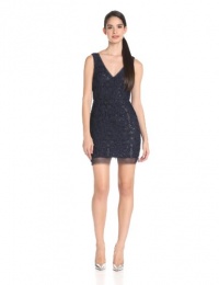 BCBGMAXAZRIA Women's Marissa V-Neck Dress, Dark Midnight, 2