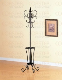 Classic Black Metal Coat Rack Hat Stand w/Umbrella Holder