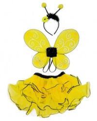 3 Pc Bumble Bee Costume Set. Wings, Tutu & Antennas. Girls 3-6