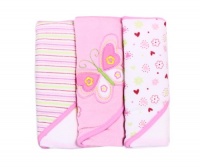 Spasilk Soft Terry Hooded Towel Set, Pink Butterfly, 3-Count