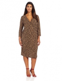 Jones New York Women's Plus-Size 3/4 Sleeve Faux Wrap Dress