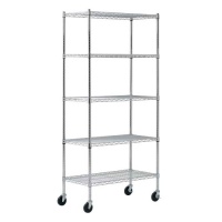 Sandusky MWS361872 Heavy Duty Mobile Wire Shelving Unit, 36 Width x 72 Height x 18 Depth, 5 Shelves, Chrome