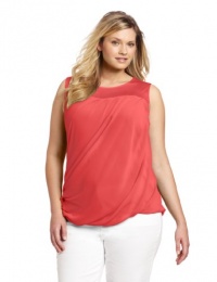 DKNYC Women's Plus-Size Sleeveless Top with Chiffon Draped Overlay