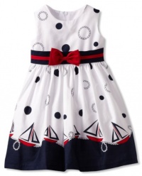 Jayne Copeland Girls 2-6X Sailboat Border Print Dress, White, 5