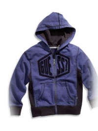 GUESS Kids Little Boy Zip-Front Embroidered Hoodie, BLUE (5/6)