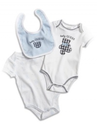 GUESS Kids Boys Two BODYSUITS with Bib Set (0 - 9m), LIGHT BLUE (0/3M)