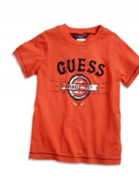 GUESS Kids Baby Boy Short-Sleeve Flag Screen Tee (12-24m), ORANGE (24M)