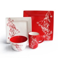 American Atelier Blossom Branch 16-Piece Dinnerware Set, Red