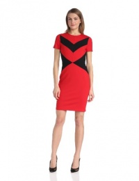 Vince Camuto Women's Cap Sleeve Chevron Shift Dress, Rouge, 14