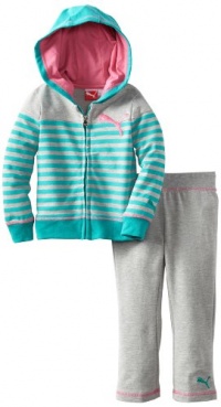 Puma - Kids Girls 2-6X Toddler Striped Hoodie Set, Spectra Green, 2T