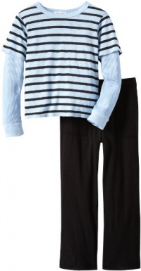 Splendid Littles Boys 2-7 Toddler-Black Venice Stripe Twofer Crew Pant Set, Sky, 5/6